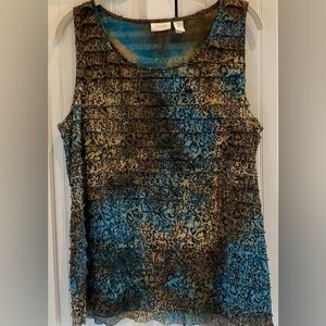 🐆Chico's Cheetah Animal Print Layered Brown & Blue Sleeveless top. Size 2, L